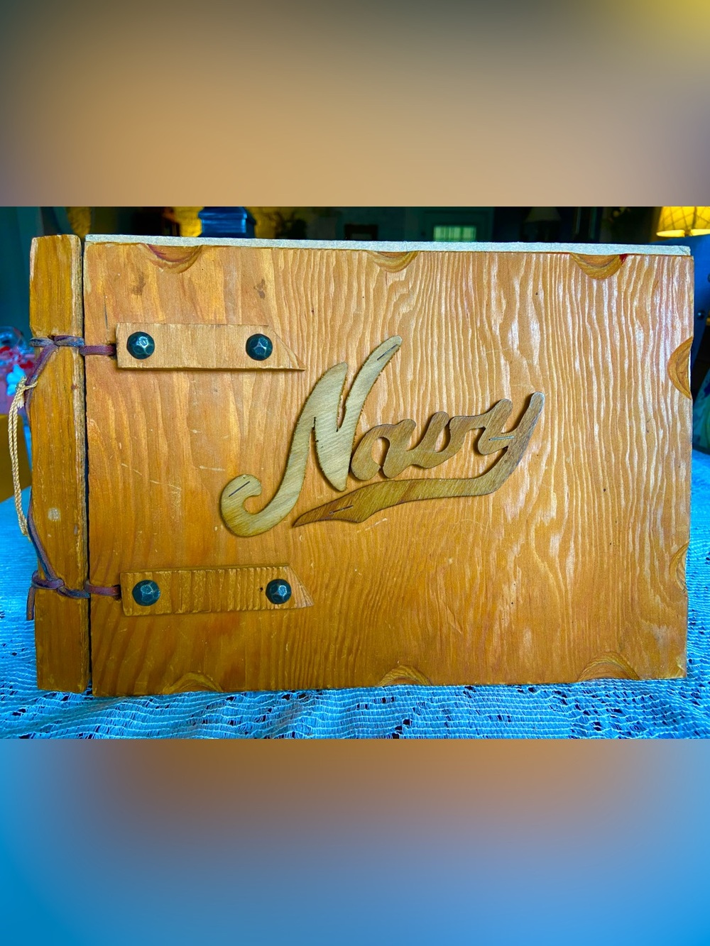 “Navy”' 1940’s Wooden Photo and Memory Album Custom Made with Memorabilia